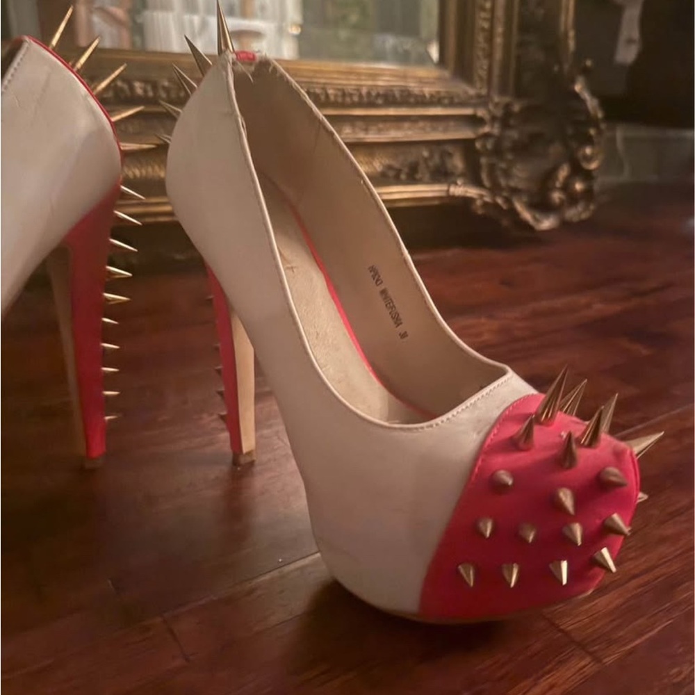 HP White and Pink Spiked Heels